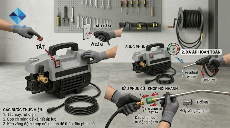 Tháo đầu phun cũ đúng kỹ thuật