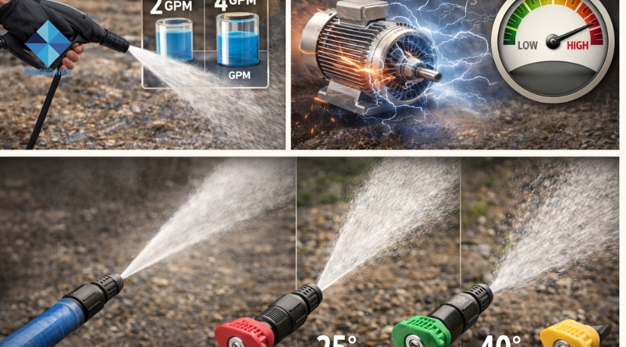 Các yếu tố ảnh hưởng đến áp lực và hiệu quả phun rửa