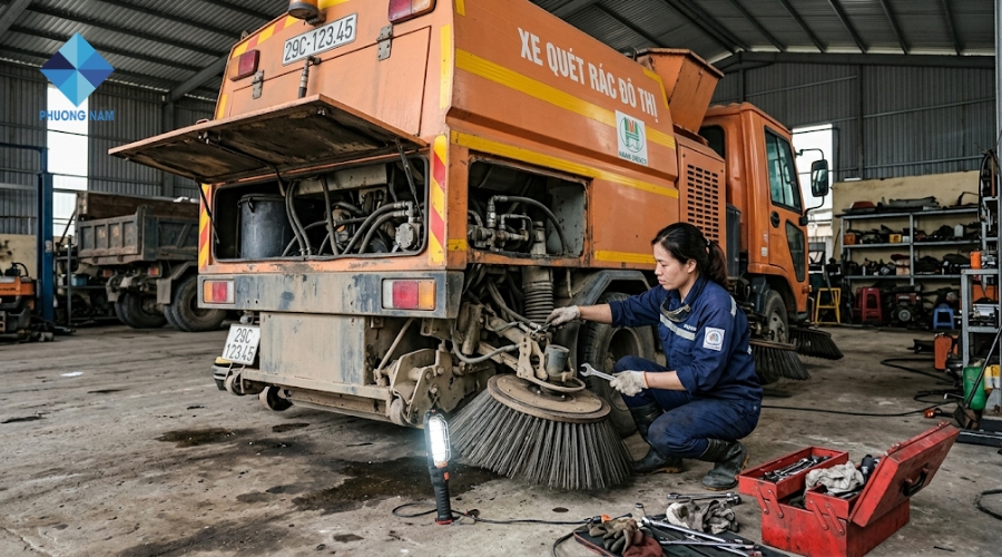 Sửa chữa xe quét rác 1