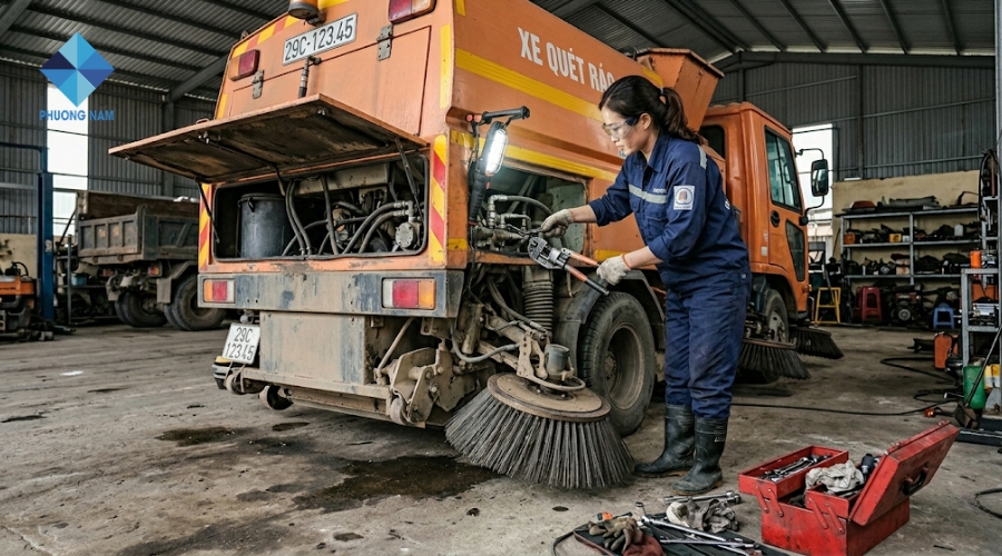 Sửa chữa xe quét rác 2