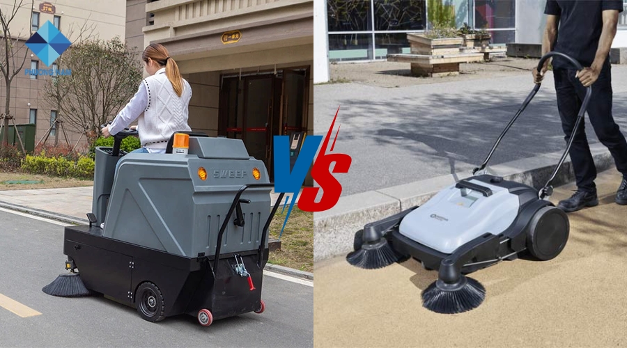 So sánh xe quét rác ngồi lái và đẩy tay