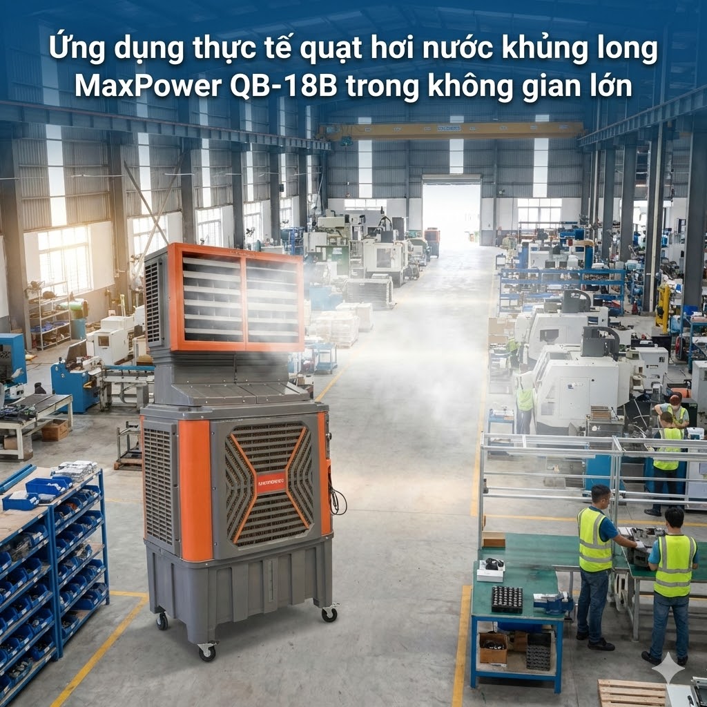 Ứng dụng thực tế quạt hơi nước khủng long MaxPower QB-18B trong không gian lớn