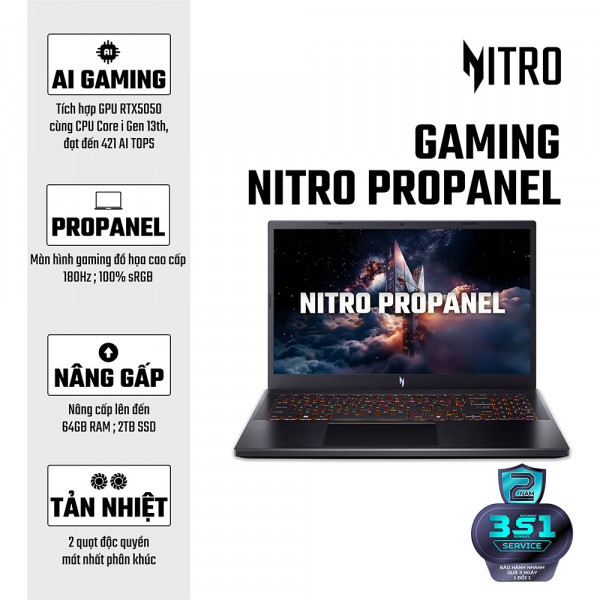 Laptop Acer Gaming Nitro ProPanel ANV15-52-72BM NH.QZ9SV.004 (Intel Core i7-13620H | RTX 5050 | 15.6