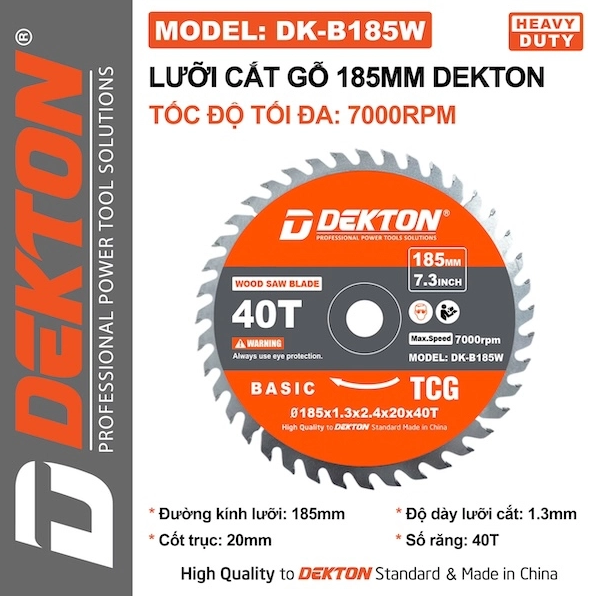 Lưỡi cắt gỗ 185mm Dekton DK-B185W