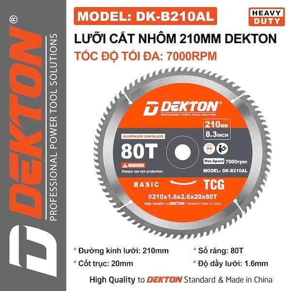 Lưỡi cắt nhôm và gỗ 210mm Dekton DK-B210AL