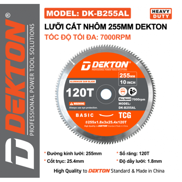 Lưỡi cắt nhôm và gỗ 255mm Dekton DK-B255AL
