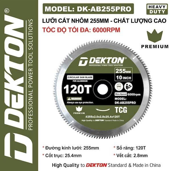 Lưỡi cắt nhôm và gỗ 255mm Dekton DK-AB255PRO