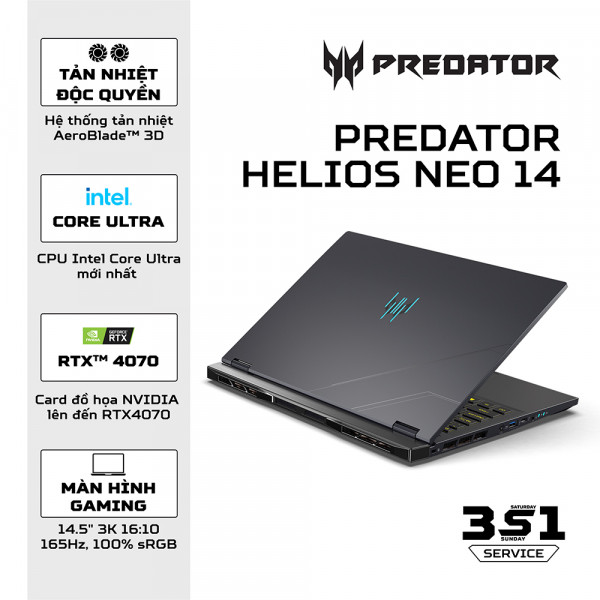 Laptop Acer Predator Helios Neo 14 PHN14-51-96HG NH.QRNSV.001 (Intel Core U9 185H | RTX 4070 | 32GB | 1TB | | 14.5 inch WQXGA | Win 11 | Đen)