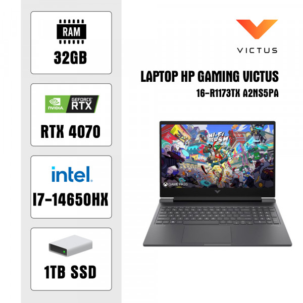 Laptop HP Victus 16-r1173TX A2NS5PA (Intel Core i7-14650HX | 32GB | 1TB | RTX 4070 | 16.1 inch FHD 144Hz | Win 11 | Bạc)