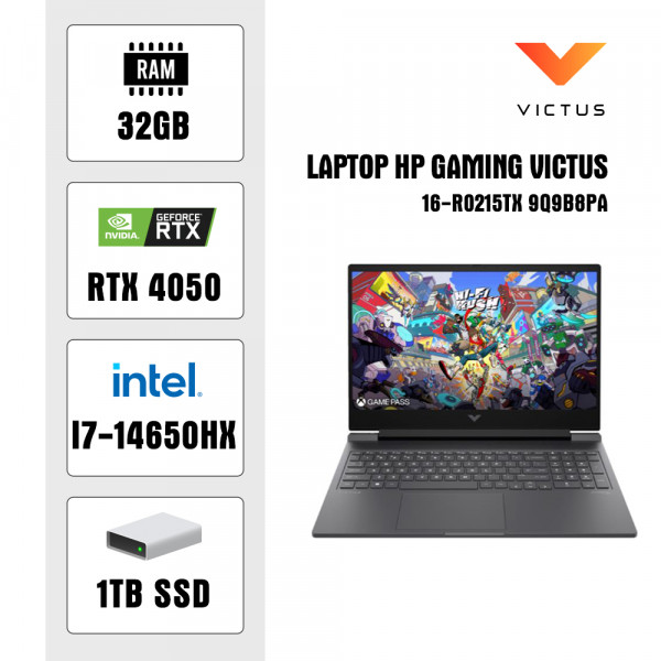 Laptop HP Victus 16-r1176TX A2NN0PA (Intel Core i7-14650HX | 32GB | 1TB | RTX 4050 | 16.1 inch FHD 144Hz | Win 11 | Bạc)