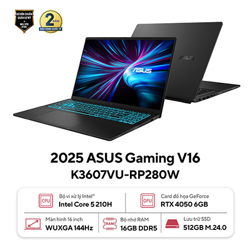 Laptop ASUS Gaming V16 K3607VU-RP280W (Core™ 5 210H | 16GB | 512GB | RTX 4050 | 16inch WUXGA 144Hz | Win 11 | Đen)