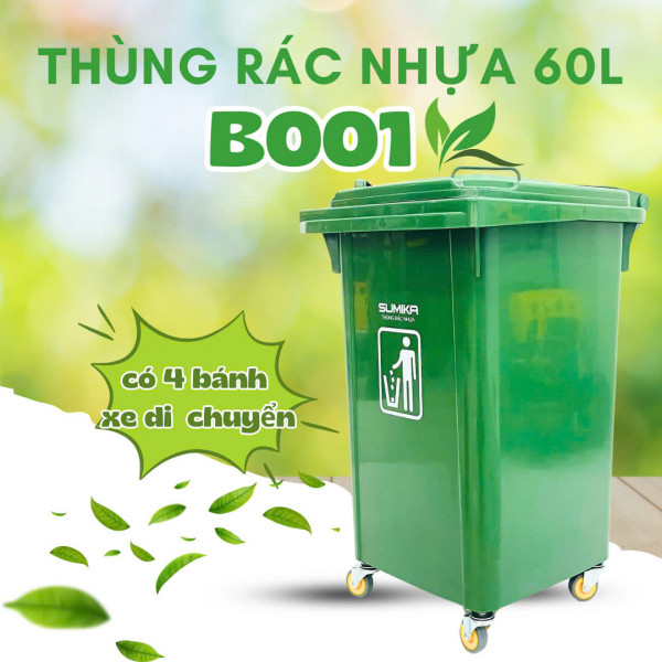 Thùng rác nhựa gia đình SUMIKA B001, dung tích 60L
