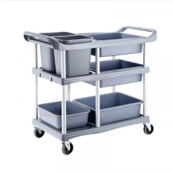 Xe đẩy dọn bàn nhựa khung nhôm có khay HT08174