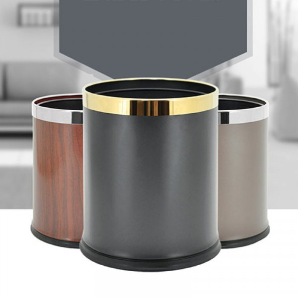Thùng rác thép sơn đen viền Inox mạ vàng Ø22 HTS-06F
