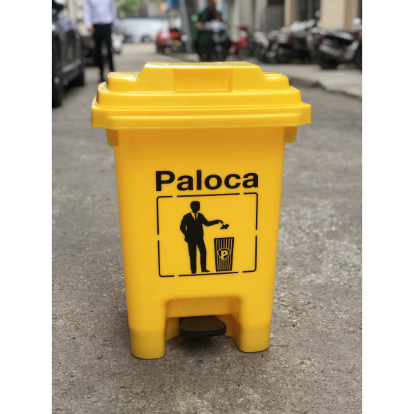 Thùng rác nhựa 60L đạp chân màu vàng Paloca HTN60DC-Y