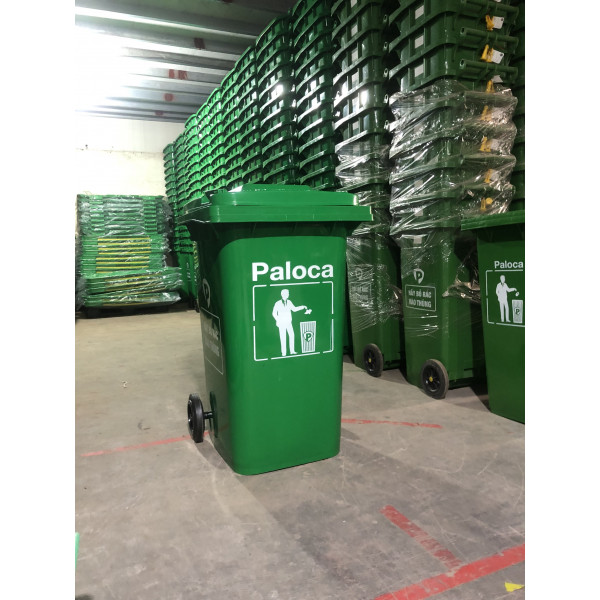 Thùng rác nhựa HDPE 80L xanh lá Paloca HTN80-G1