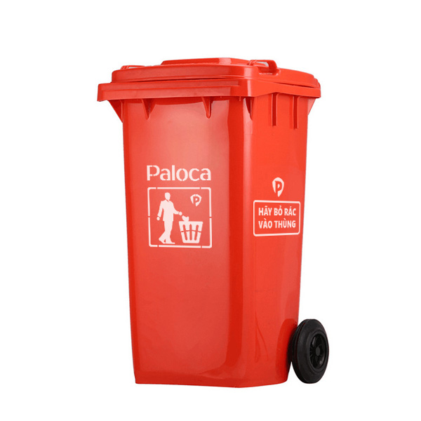 Thùng rác nhựa HDPE 120L màu đỏ Paloca HTN120-R
