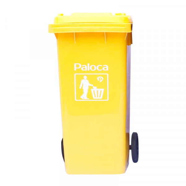 Thùng rác nhựa HDPE 120L màu vàng Paloca HTN120-Y