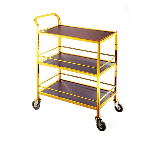 Xe đẩy phục vụ rượu khung inox mạ vàng 3 tầng HTIX55-B