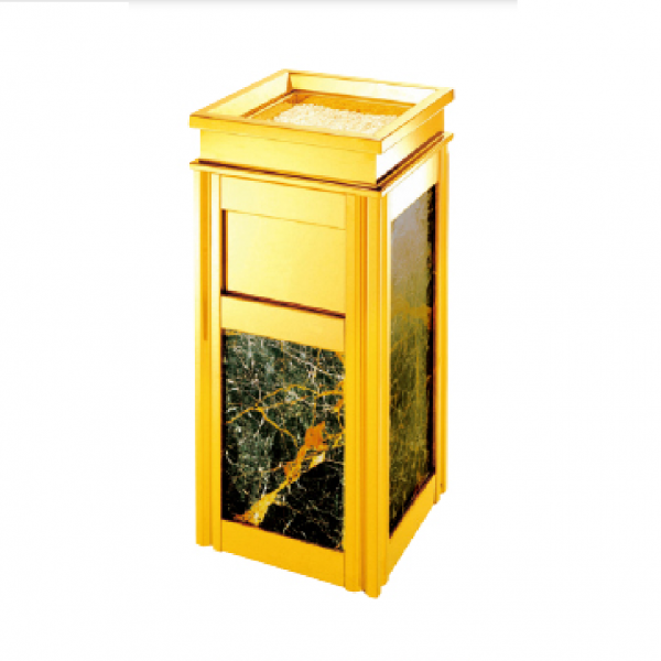 Thùng rác inox mạ vàng đá đen có gạt tàn HTG-14B-B2