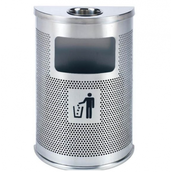 Thùng rác inox bán nguyệt có gạt tàn thuốc lá HTI-91C-L