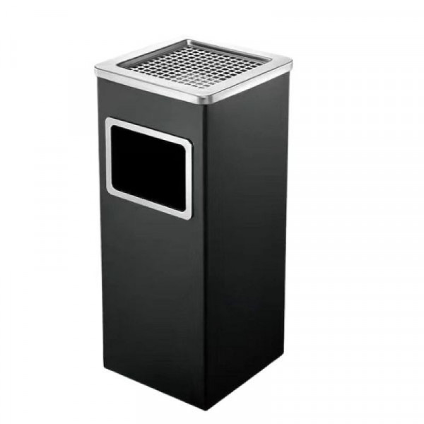 Thùng rác sơn đen vuông có gạt tàn HTS50-GT