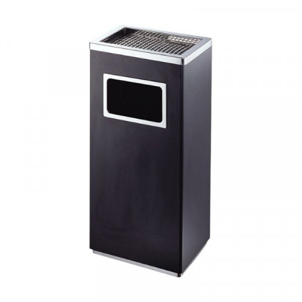 Thùng rác sơn đen chữ nhật có gạt tàn HTS-GT-31