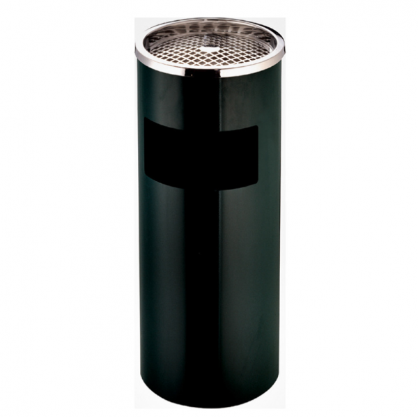 Thùng rác thép phun sơn màu đen tròn có gạt tàn Ø25 HTPSA35-A