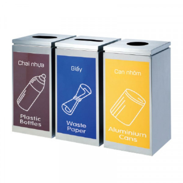 Thùng rác inox phân loại 3 ngăn HTI3N08