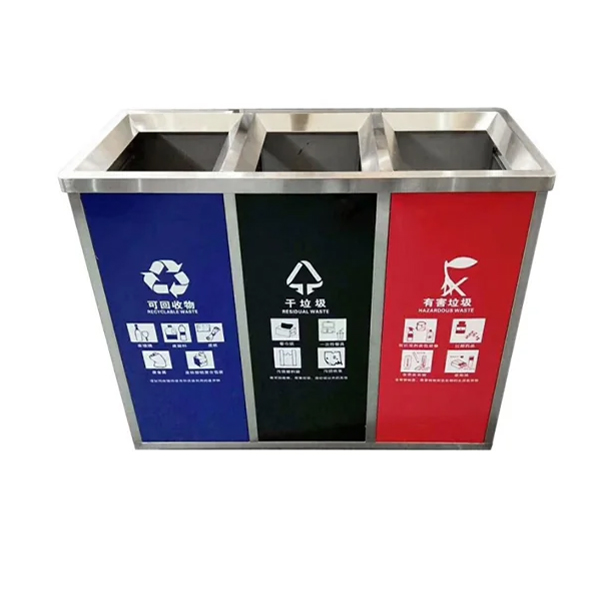 Thùng rác inox phân loại 3 ngăn HTI3N12