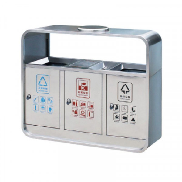 Thùng rác inox 3 ngăn có gạt tàn HTI3NH-GT