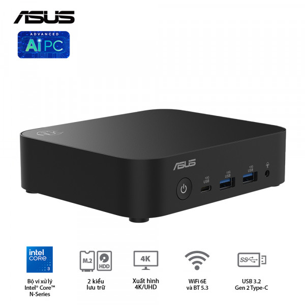 Bộ Mini PC Asus NUC 14 Essential RNUC14MNK97 (NUC14MNK (N97)/1xDDR5-4800/1x M.2 22x80/2242 PCIe Gen3x4 /1x LAN/No-OS) - RNUC14MNK9700000