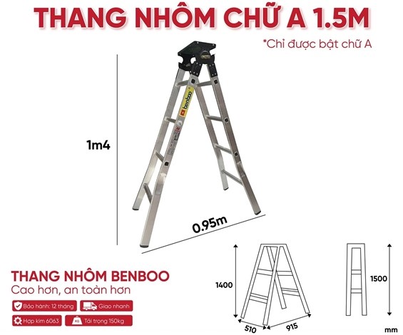 Thang nhôm chữ A hộp mâm Benboo 1,5m