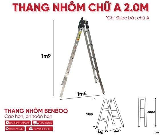 Thang nhôm chữ A hộp mâm Benboo 2m