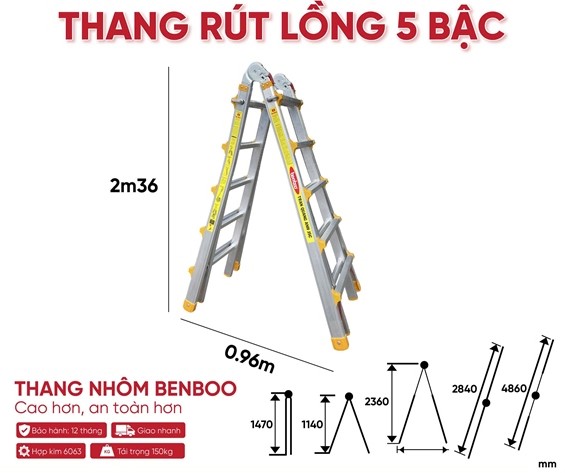 Thang nhôm rút lồng Benboo Slide 5 bậc