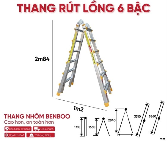 Thang nhôm rút lồng Benboo Slide 6 bậc