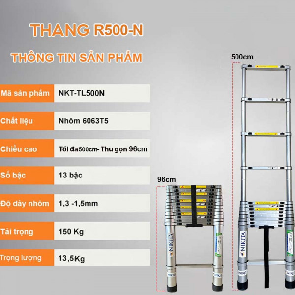 Thang nhôm rút đơn VIP Nikita NKT-R50N