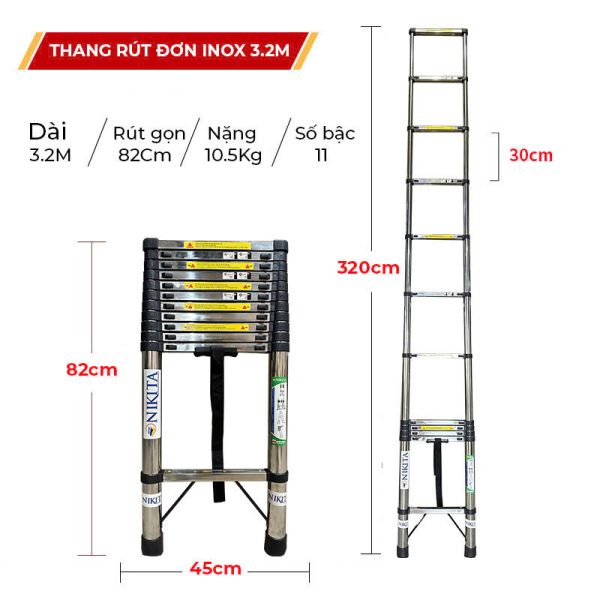 Thang rút đơn Inox chống trượt Nikita ID32