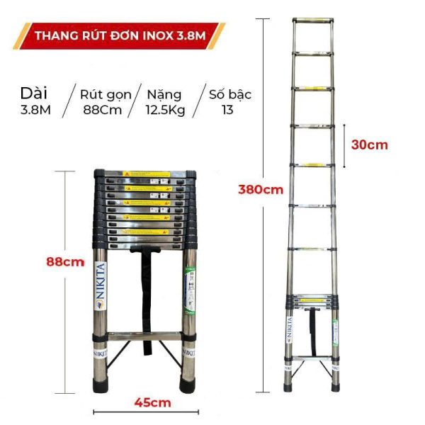 Thang rút đơn Inox chống trượt Nikita ID38