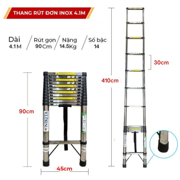 Thang rút đơn Inox chống trượt Nikita ID41