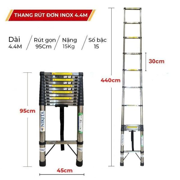 Thang rút đơn Inox chống trượt Nikita ID44