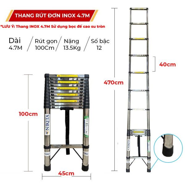 Thang rút đơn Inox chống trượt Nikita ID47
