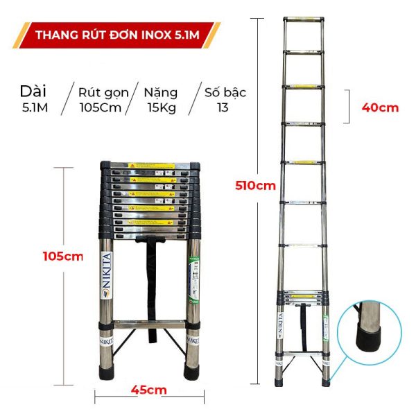 Thang rút đơn Inox chống trượt Nikita ID51