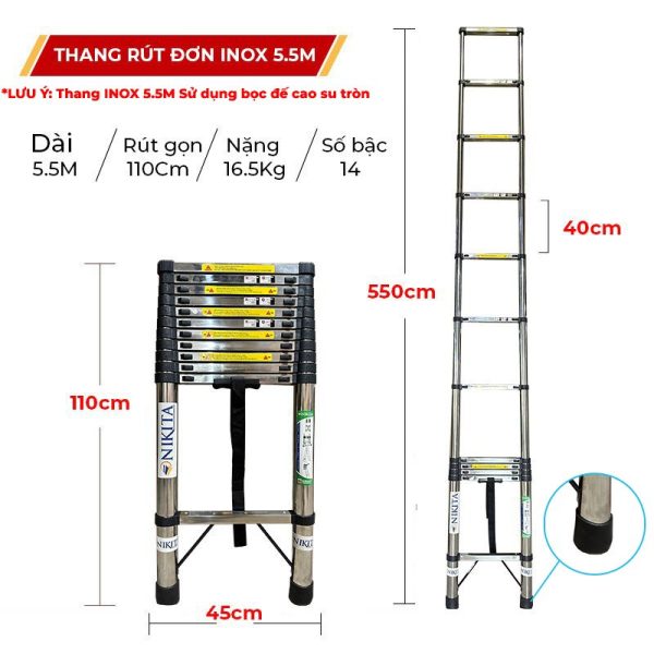 Thang rút đơn Inox chống trượt Nikita ID55