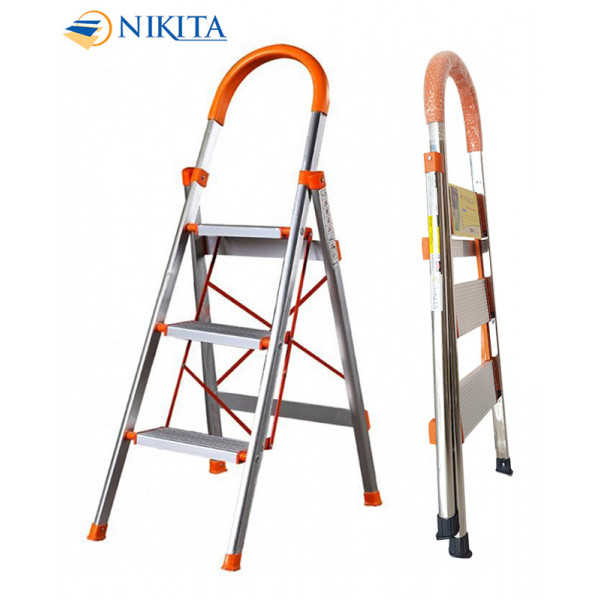 Thang ghế khung Inox bậc nhôm màu cam Nikita IN07