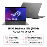 Laptop Asus Gaming ROG Zephyrus G16 GU605MV-QR135W (Intel Ultra 9 185H | RTX 4060 8GB |32GB | 1TB | 16 inch 2.5K OLED 240Hz| Win 11 | Xám)