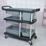 Xe đẩy dọn bàn nhựa khung nhôm có khay HT08174