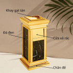 Thùng rác inox mạ vàng đá đen có gạt tàn HTG-17B-B2