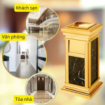 Thùng rác inox mạ vàng đá đen có gạt tàn HTG-17B-B2