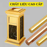 Thùng rác inox mạ vàng đá đen có gạt tàn HTG-17B-B2